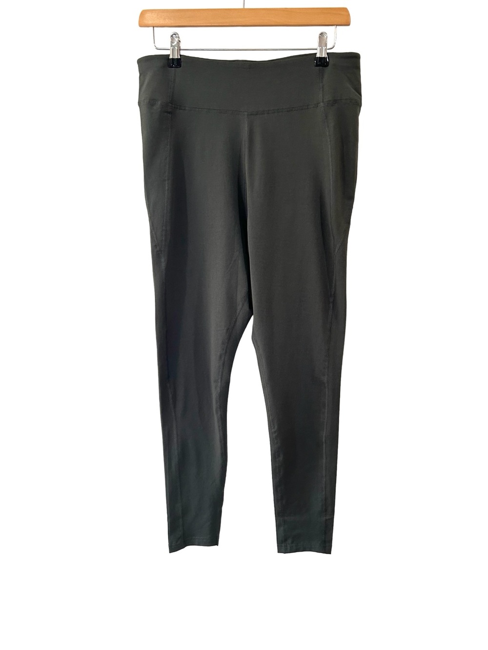 Pact women’s high waisted Leggings L olive organic cotton back zip pocket NWOT